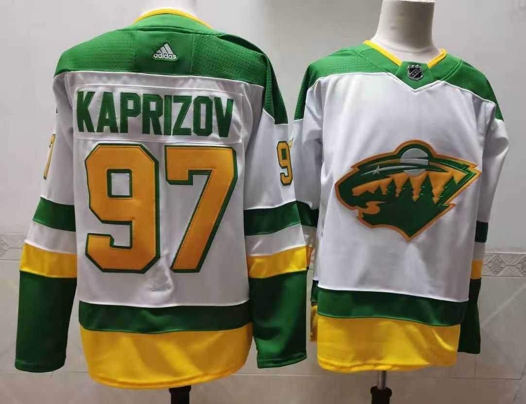 Men Minnesota Wild 97 Kaprizov White Throwback Authentic Stitched 2020 Adidias NHL Jersey